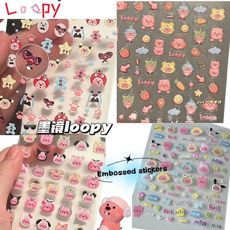 Nail Tech Accessories - Loopy 3D-Prägeaufkleber, transparenter DIY-Aufkleber, niedlicher Biber,