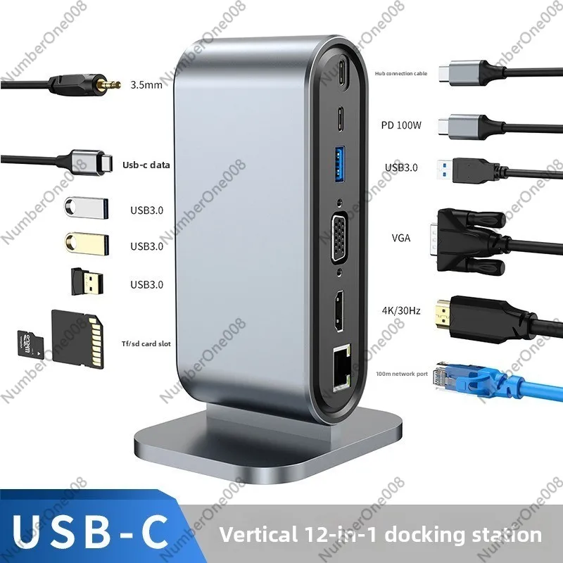 Type C Multiport Adapter - 12-Port Vertikale USB-Dockingstation, 4K HDMI Multiport-Hub