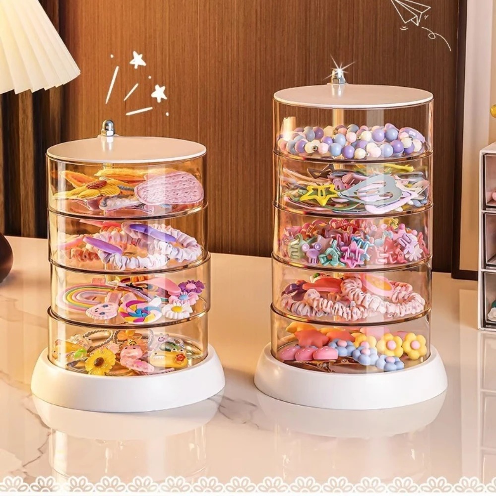 Tech Hair Accessories - 360° Drehbarer Transparenter Haaraccessoire-Organizer Kompakte Kunststoff-Aufbewahrungsbox