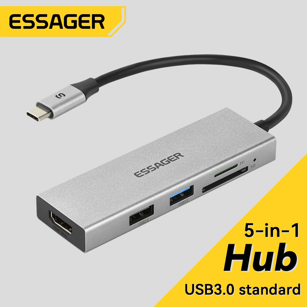 Type C Multiport Adapter - Essager 5-in-1 USB C HUB HDMI-4K