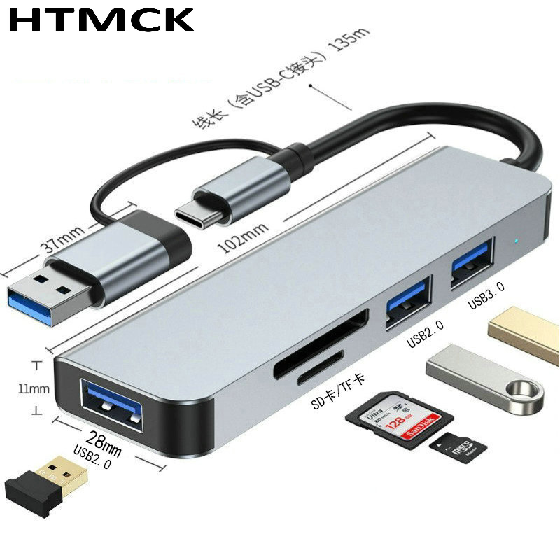 Type C Multiport Adapter - 8-in-2 USB-C-Hub Multiport-Dockingstation mit USB3.0 SD-TF-Kartenleser-Adapter