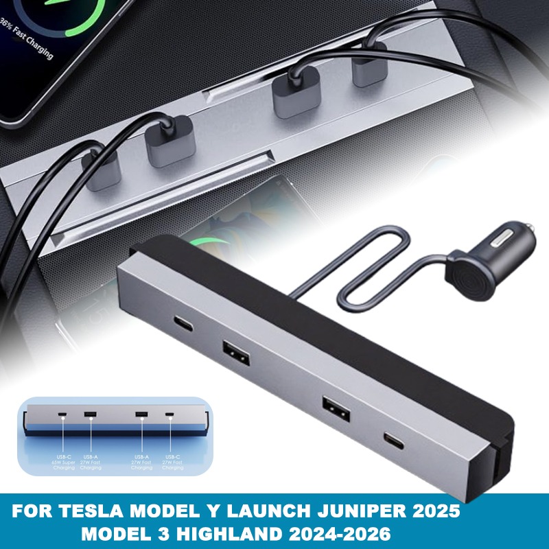 Type C Multiport Adapter - Mittelkonsolen-Autoadapter Multi-Port 65W Typ-C USB-Hub Schnellladung