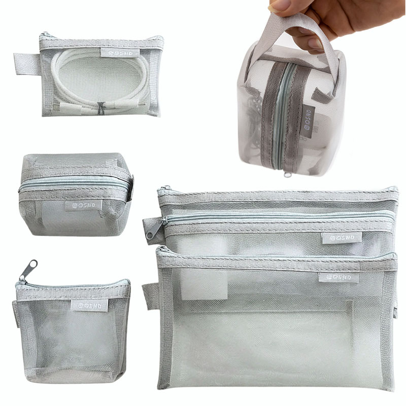 Tech Accessories Case - Graue Netz-Organizer-Taschen – für Reisen, Make-up,
