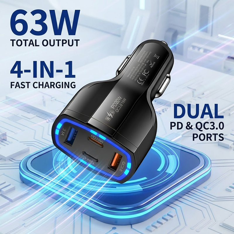Type C Multiport Adapter - Multi-Port 63W Autoladegerät mit schnellem Ladeadapter